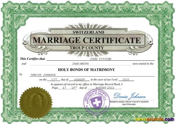 Switzerland marriage certificate